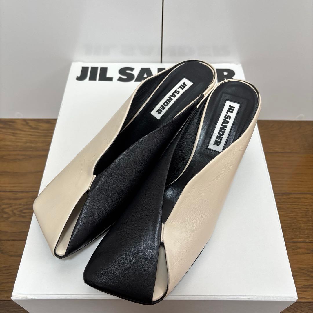 JIL SANDER ベージュ/ブラック バイカラー ミュール 36.5