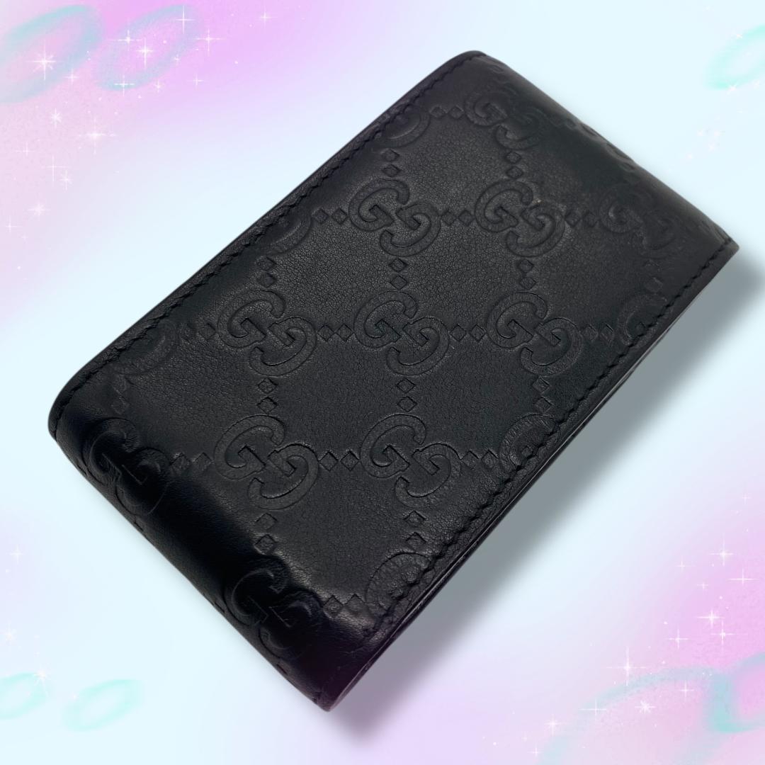 《美品》 グッチ シマ シガレットケース 小物入れ レザー ブラック