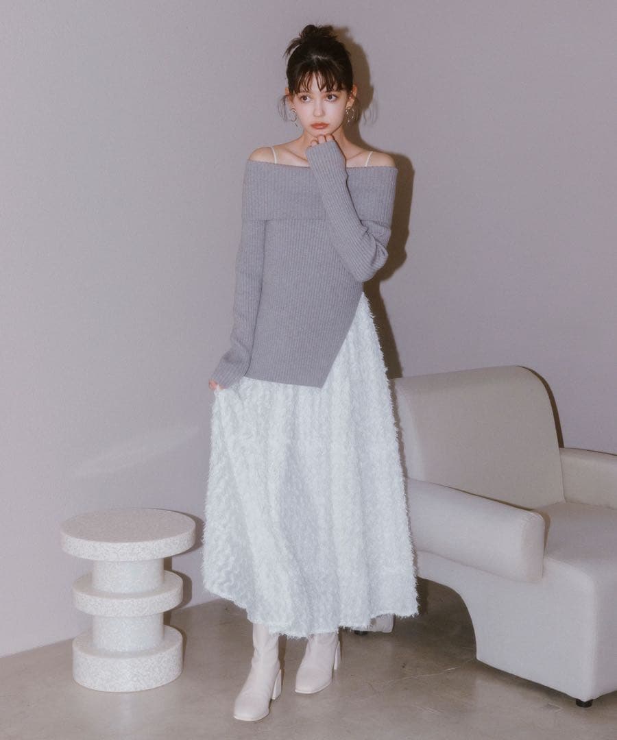 COCO DEAL オフショルスリットニット×キャミワンピース