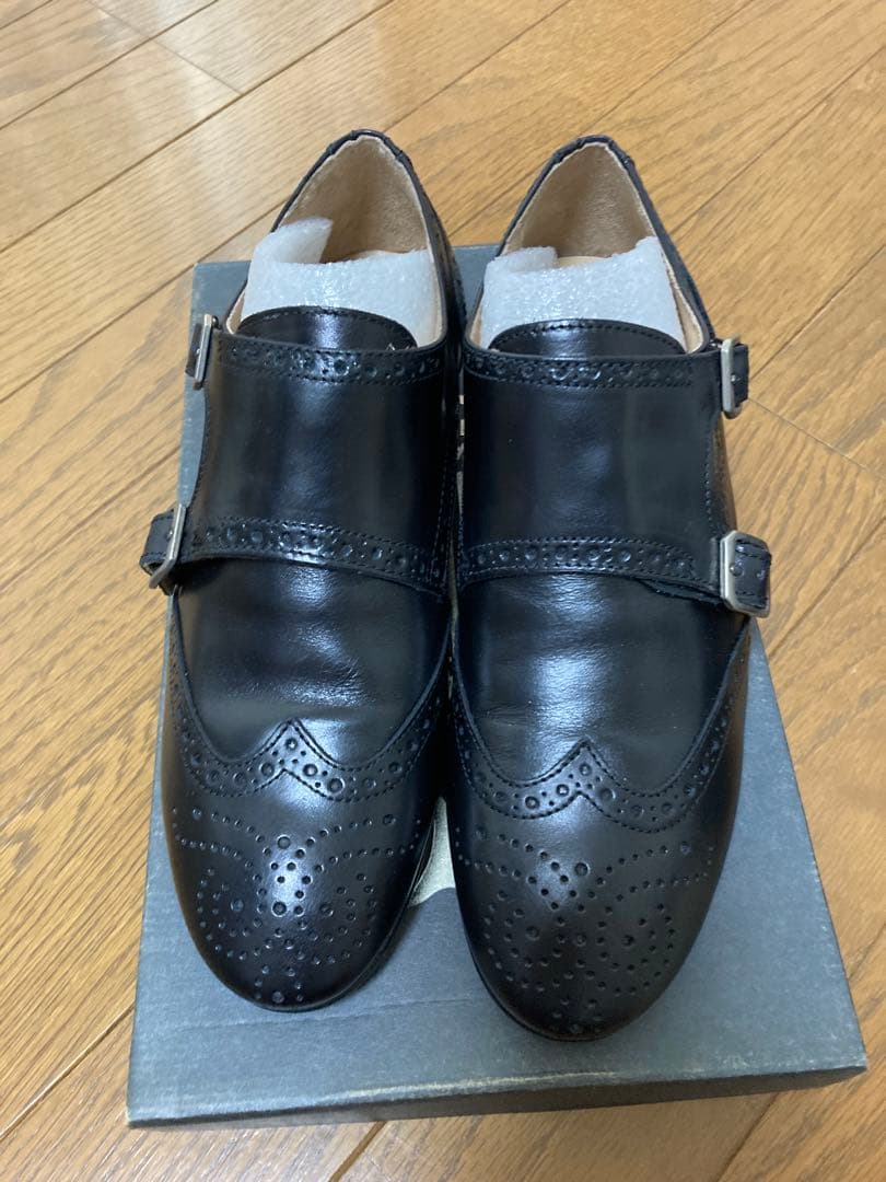 BONTRE ダブルモンクストラップウイングチップ メダリオンシューズ黒本革37