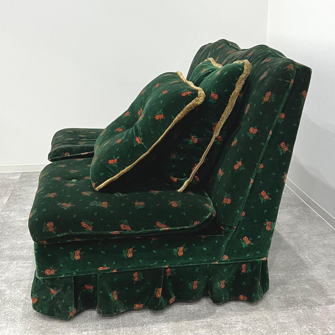 花柄ベルベットソファ 2人掛けソファ 昭和レトロ クッション付き アンティーク