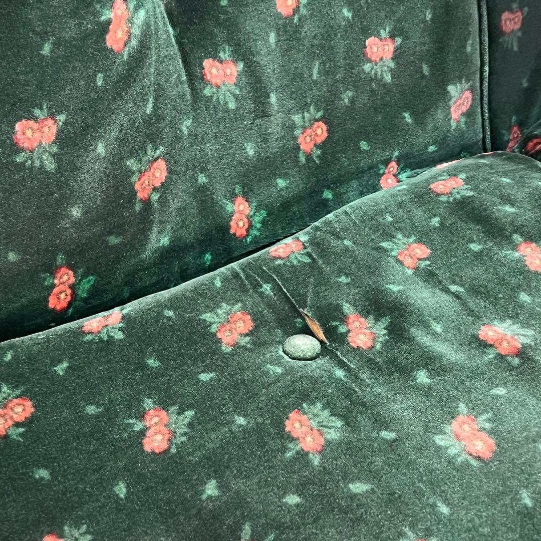 花柄ベルベットソファ 2人掛けソファ 昭和レトロ クッション付き アンティーク