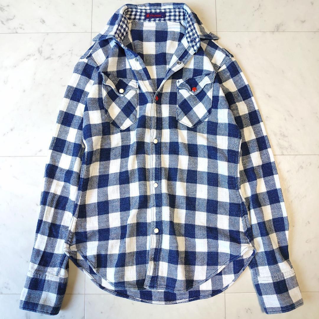 R by 45rpm インディゴ染め チェック R刺繍 長袖シャツ 1 コットン