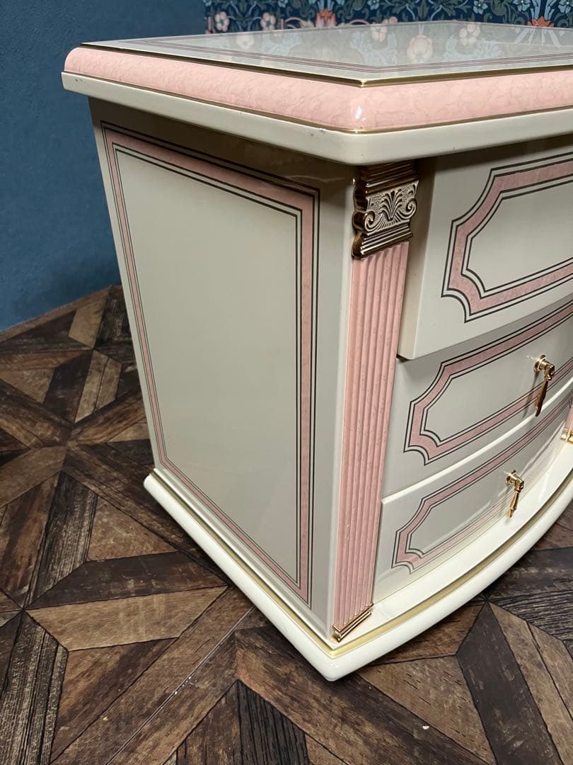 3段 チェスト 白家具 姫系 ロココ調 ピンク インテリア 箪笥 ミニチェスト
