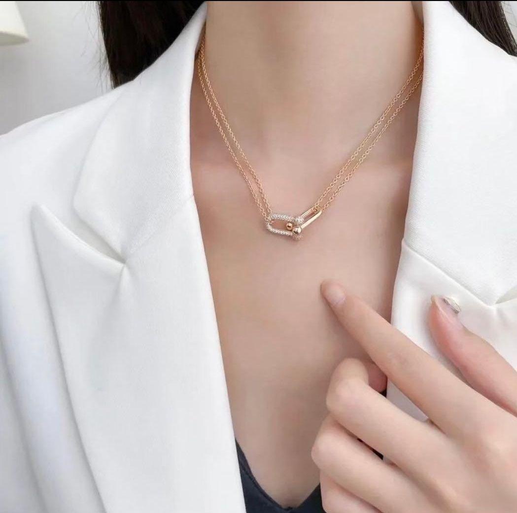 ★ダブルリングネックレス　レディースメンズ　オシャレ　綺麗