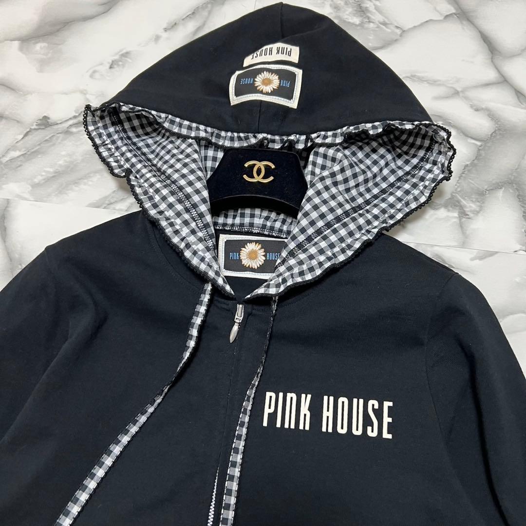 【極美品】ピンクハウス　ジップパーカー　2024年モデル　チェック　ブラック　M