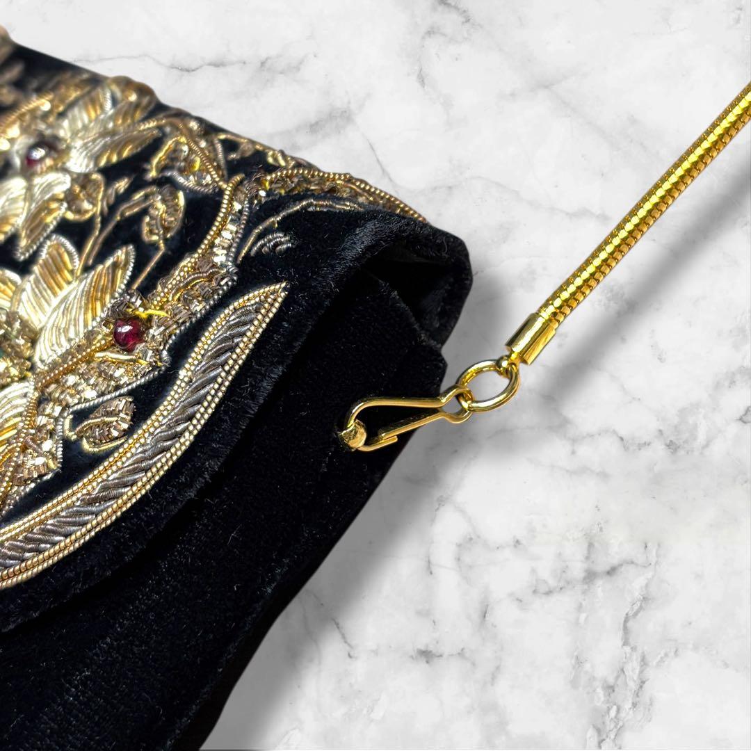 【極美品】皇室御用達 Lumyはしもと ビーズバッグ パーティー 刺繍 天然石