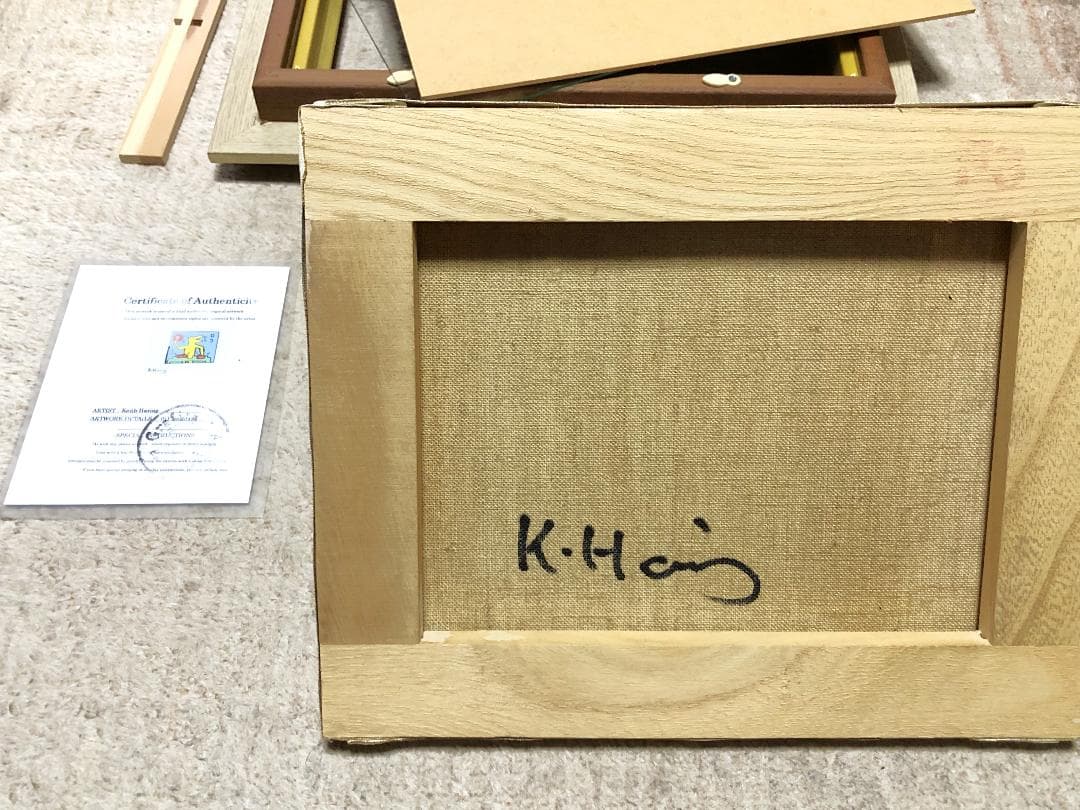 【 キース・へリング『ＤＪ』】　肉筆油彩　キャンバスF3　額装