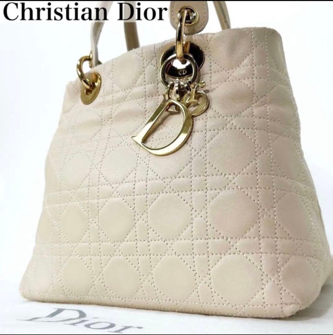美品クリスチャンディオール　レディディオール カナージュ ハンドバッグ レザー