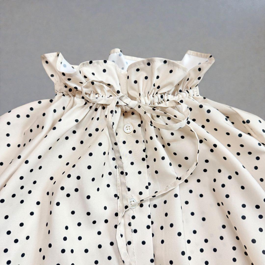 未使用 ドレステリア スタンドカラー ドットブラウス フリル ボウタイ リボン