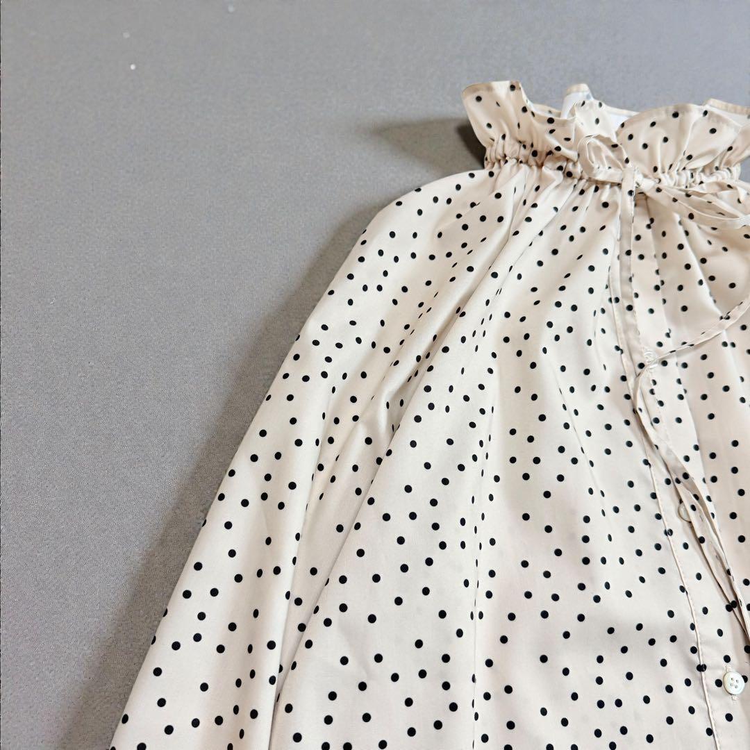 未使用 ドレステリア スタンドカラー ドットブラウス フリル ボウタイ リボン