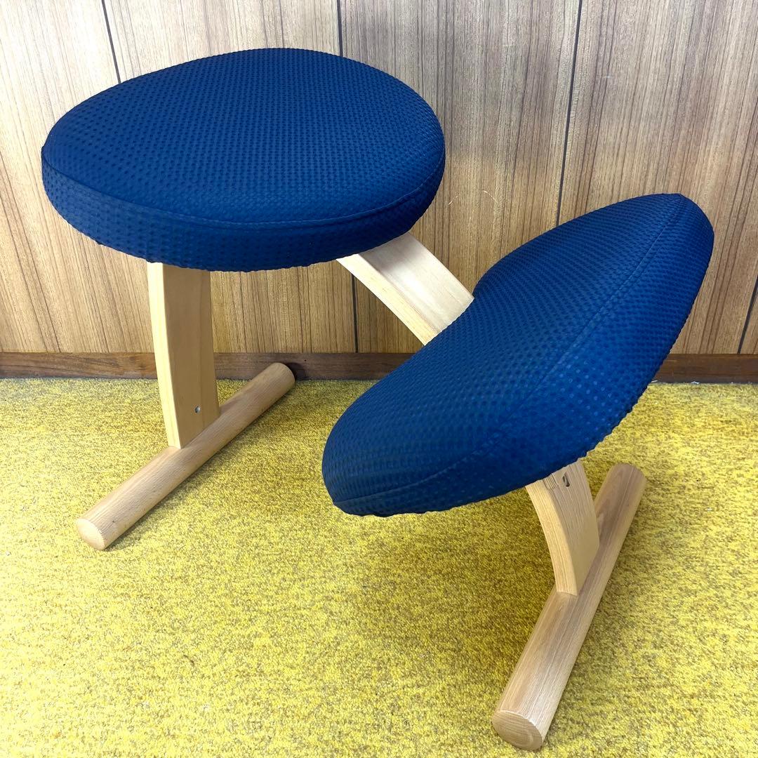 【美品】カバー付き バランス イージー 姿勢矯正イス ネイビー 正規品