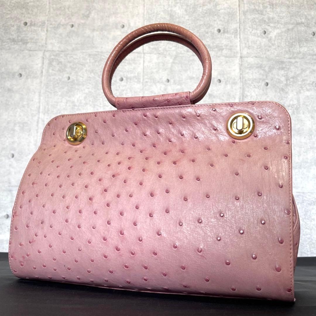専用品HAMANO 濱野皮革工藝 オーストリッチ ダスティピンク ハンドバッグ