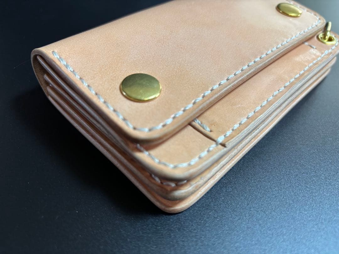 ナチュラル　サドルレザー　トラッカーウォレット　三層　真鍮　レザークラフト