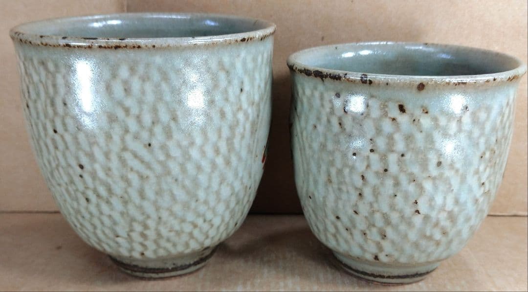 【本物保証】島岡達三 象嵌赤絵夫婦湯呑 共箱 人間国宝 未使用品 益子焼