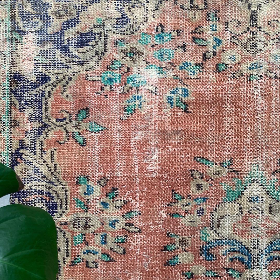 超大判　コーラルピンク244×132 インディゴブルー　トルコヴィンテージラグ