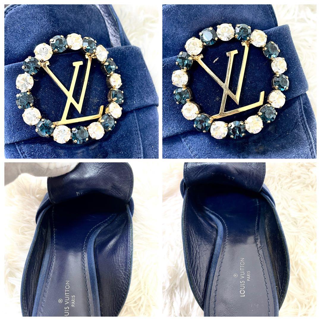 ルイヴィトン　LVサークル　スエード　ビジュー23.5cm ネイビー　サンダル