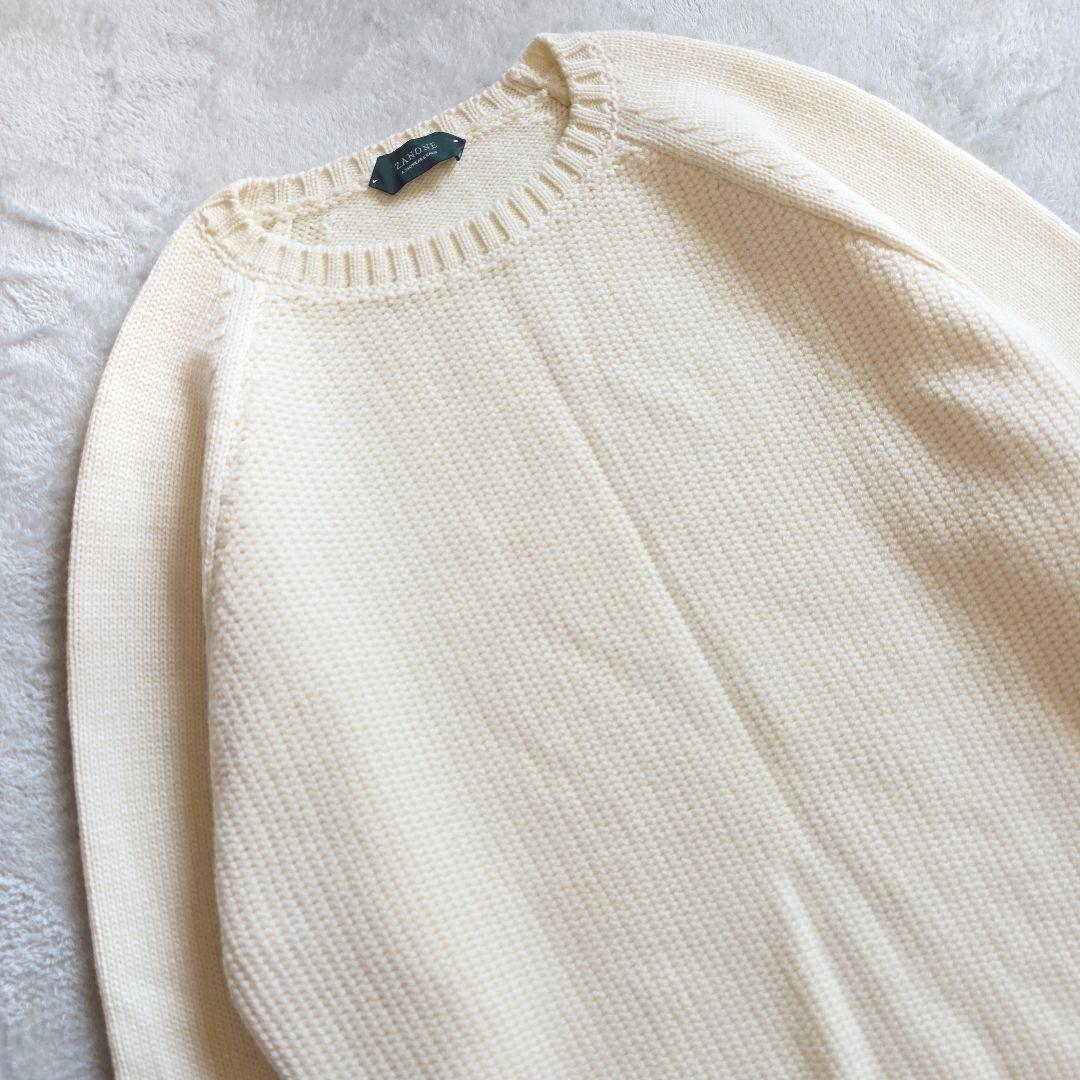 美品 ZANONE ラグランスリーブ アイボリー セーター 50 クルーネック