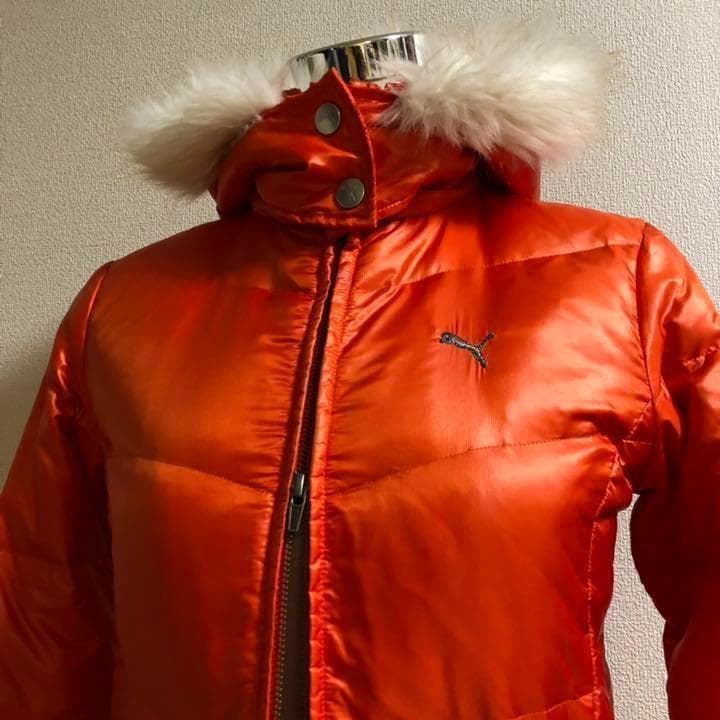 プーマ★ダウン ダブルジップ ロングコート オレンジ Mサイズ