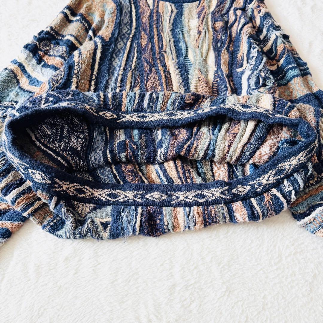 5568 希少✨ クージー 3Dニット セーター ブルー系 立体 リネン L