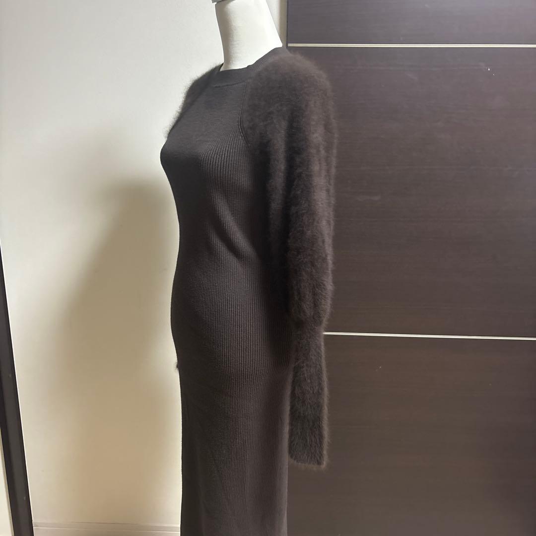 【anuans】ブラウン リブ編み モヘアロングワンピース