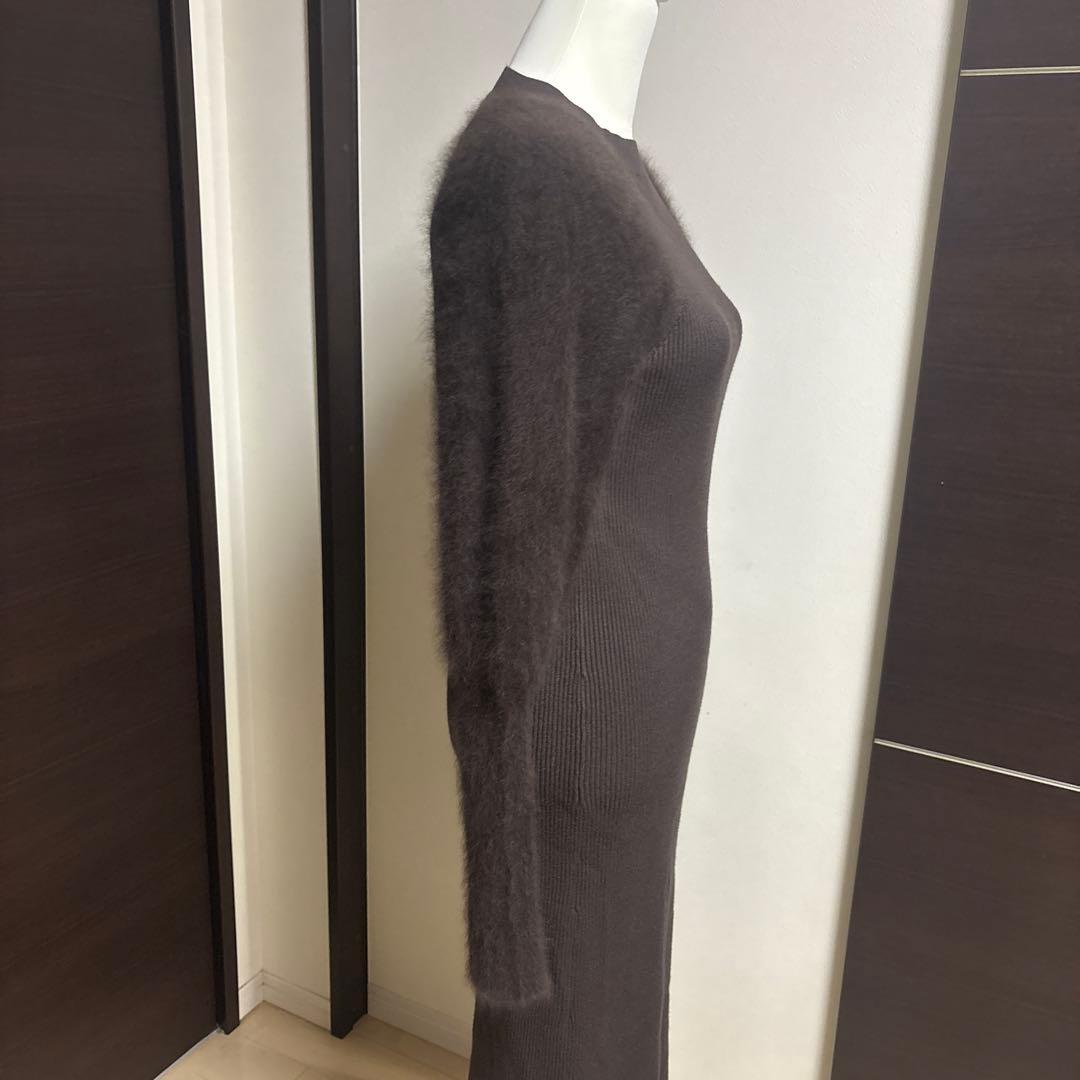 【anuans】ブラウン リブ編み モヘアロングワンピース