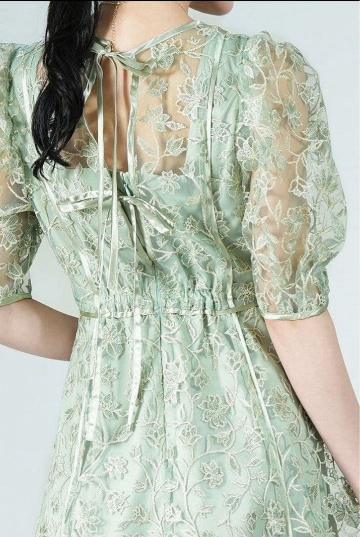 Lily Brown(リリーブラウン) チュール刺繍ドレス サイズ0 ミント