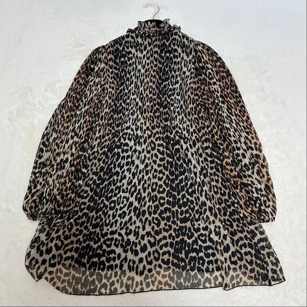 GANNI フリル襟 リボンタイ レオパード チュニックワンピース