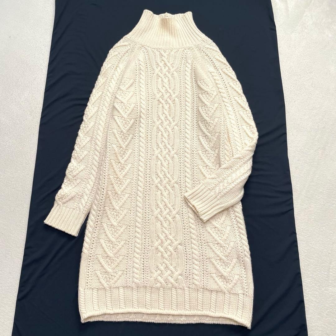 マックスマーラ 白タグ タートルネック ケーブルニット ワンピース S カシミヤ