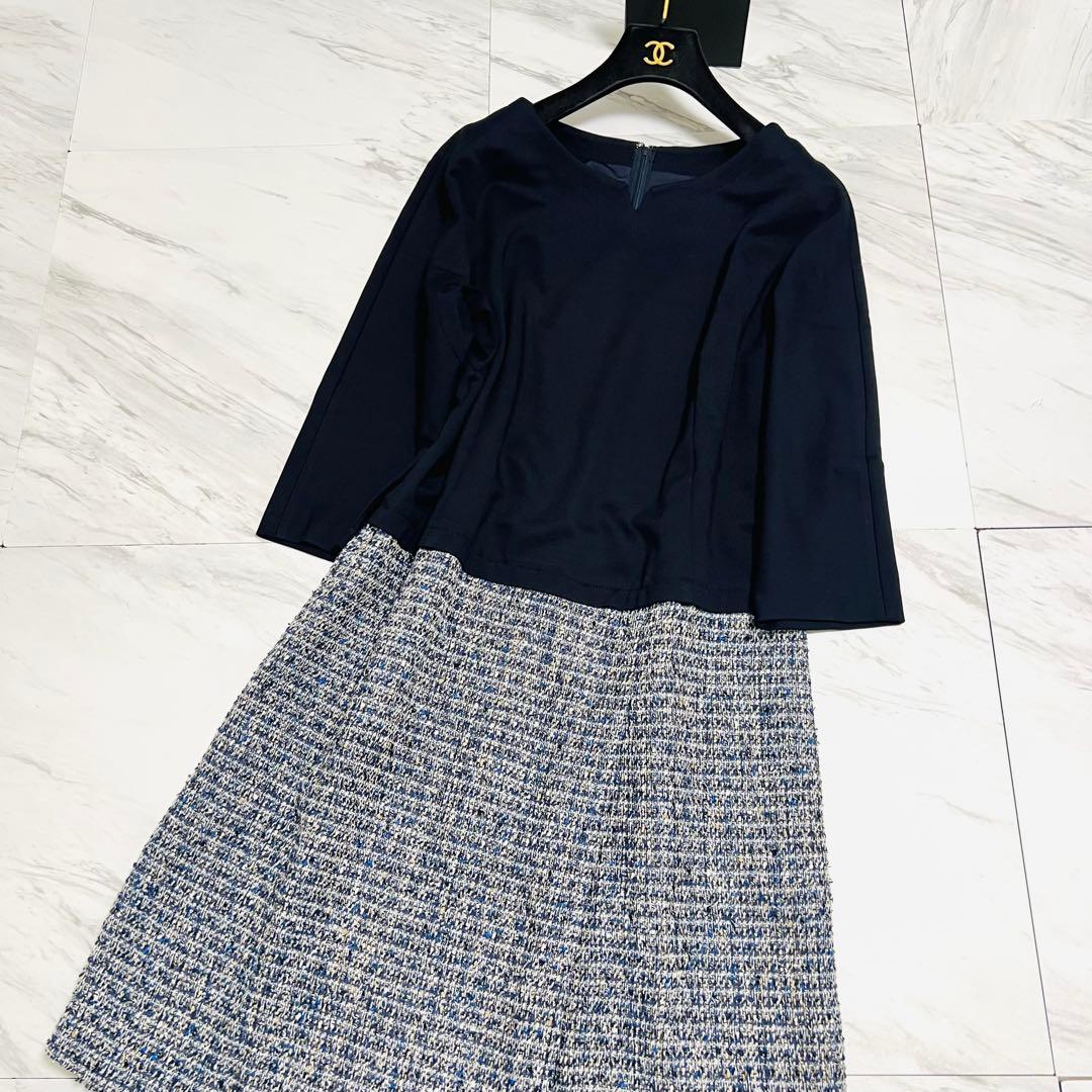 新品同様 レリアン 近年モデル ロングワンピース ツイード セレモニー 3L