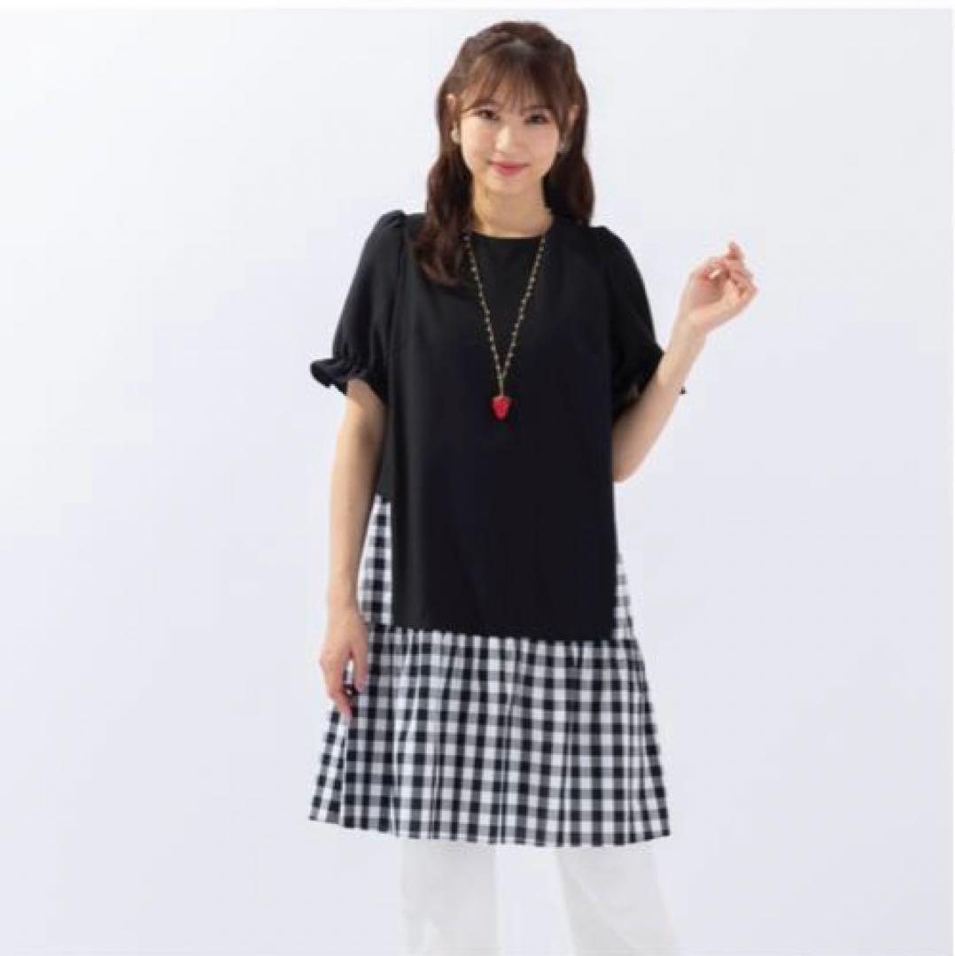 No.1354 新品ローズティアラパフスリーブドッキングチュニック50