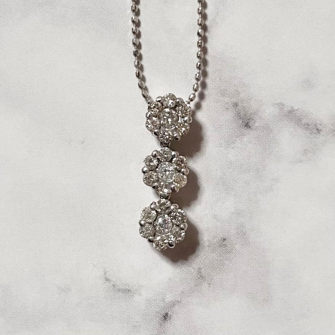 K14WG 3連ダイヤモンドネックレス