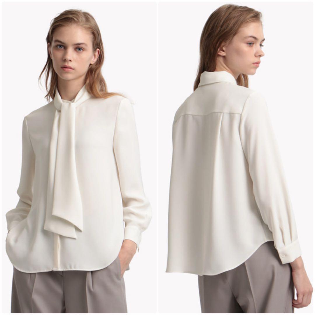 Theory Luxe ボウタイ取り外し可能ブラウス 2way アイボリー