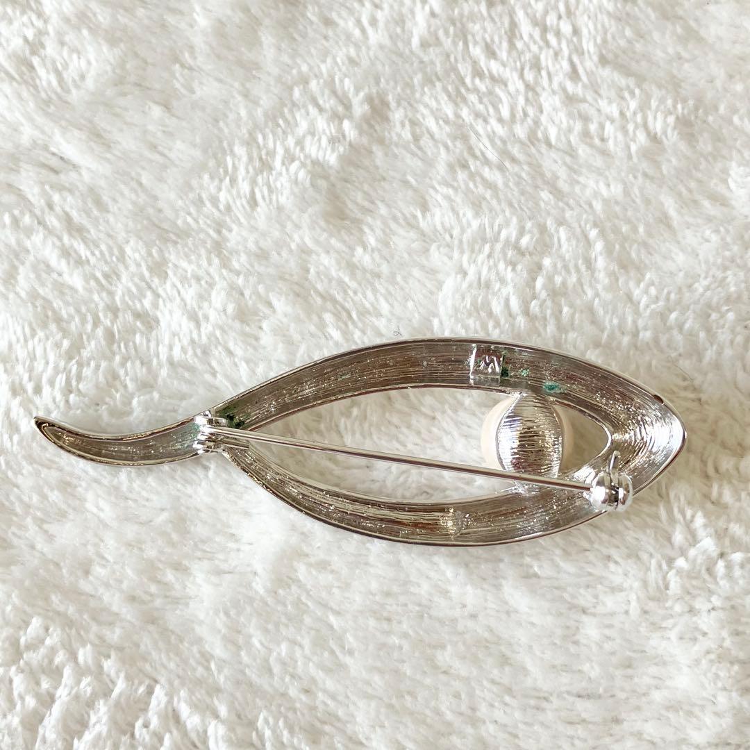 ★美品★ミキモト　パールブローチ　ラインストーン　シルバー　あこや真珠　大珠