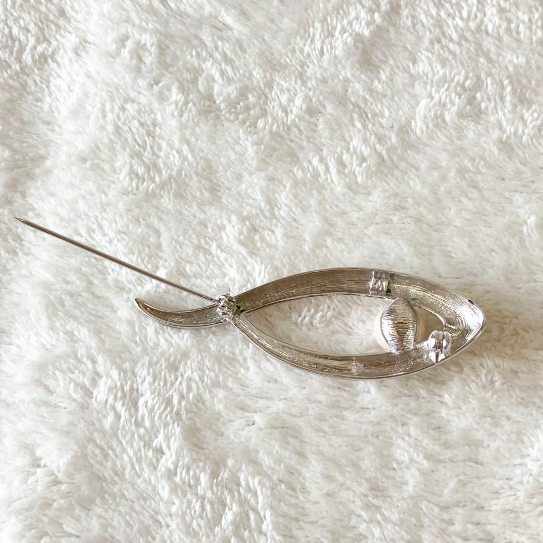 ★美品★ミキモト　パールブローチ　ラインストーン　シルバー　あこや真珠　大珠