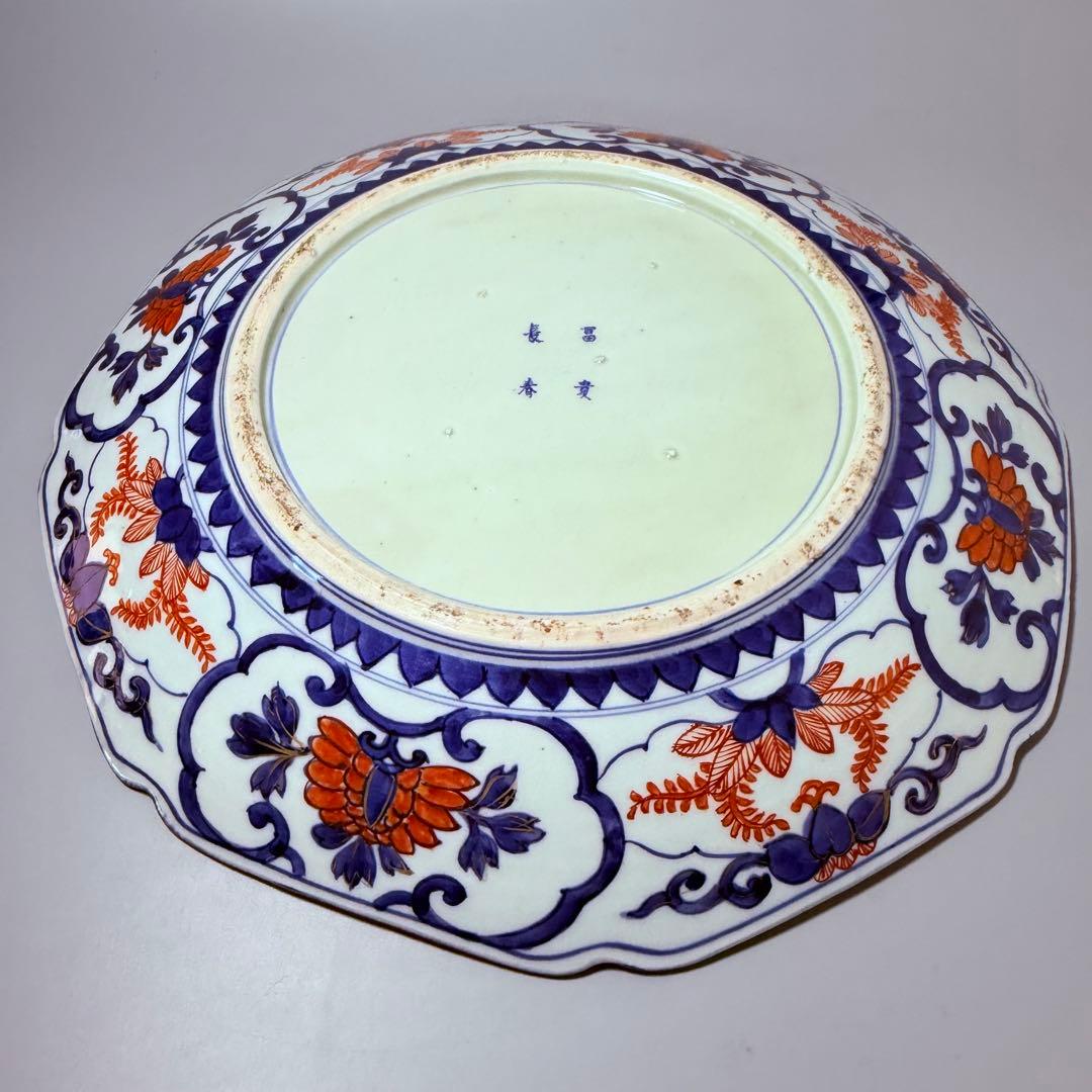 古伊万里　染錦　鳳凰　松竹梅　飛魚　千鳥　八角皿　冨貴長春　超細密技巧　46㎝