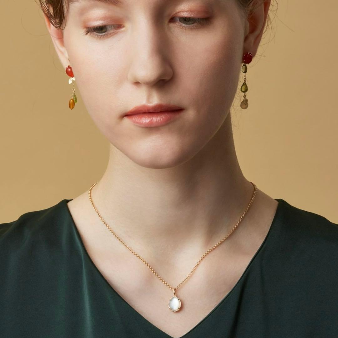 アガット agete ペンダントトップ チャーム 白蝶貝 レモンクォーツ K10