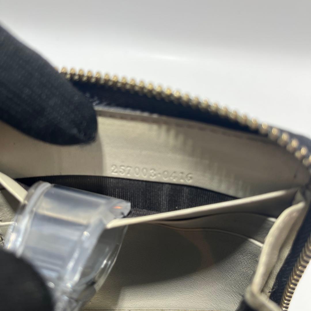 鑑定済　GUCCI グッチ ラウンドファスナー財布 GG リボン シマレザー