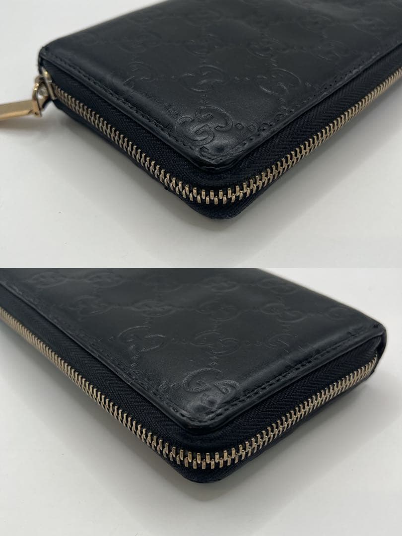 鑑定済　GUCCI グッチ ラウンドファスナー財布 GG リボン シマレザー