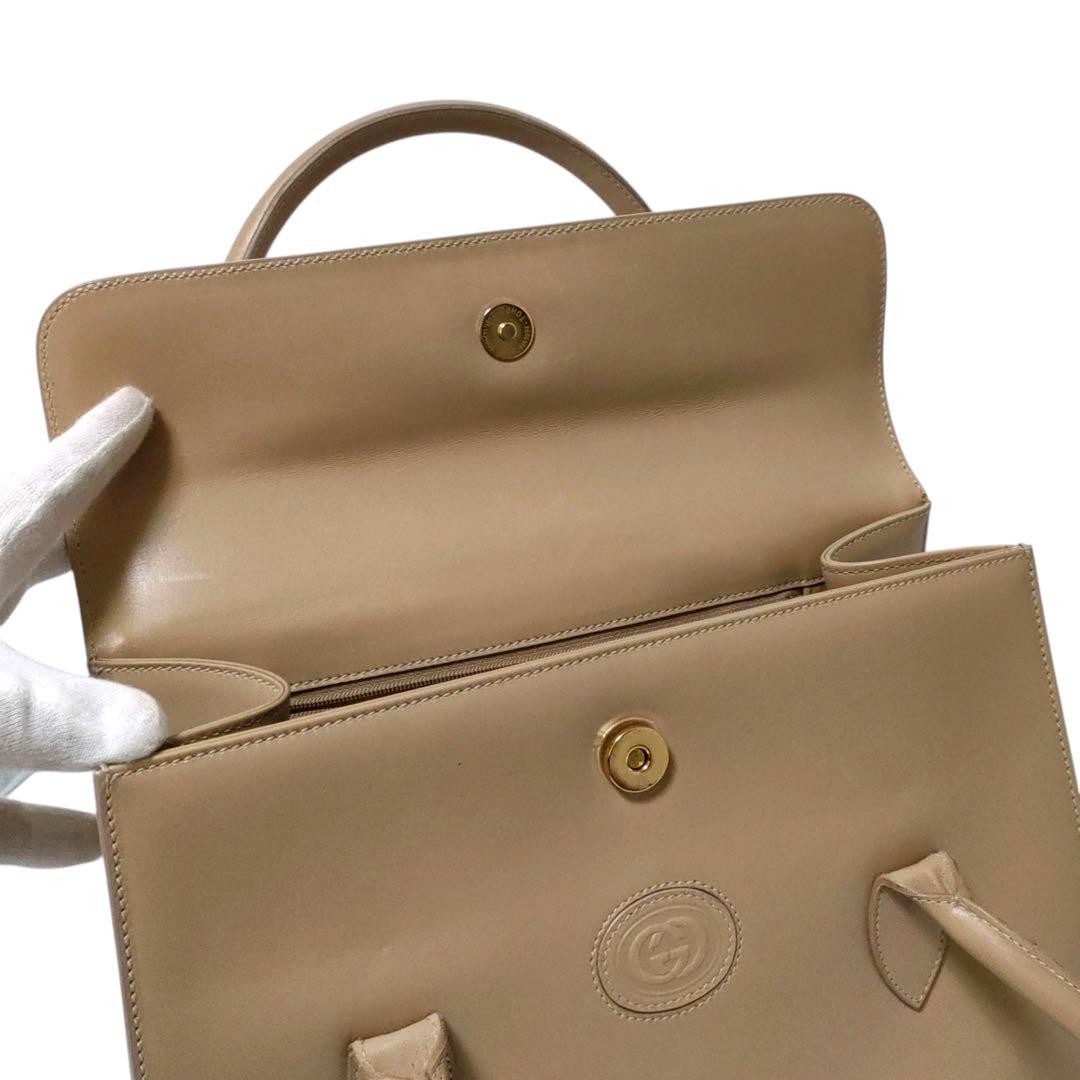 美品✨オールドグッチ インターロッキング ハンドバッグ レザー ベージュ 廃盤