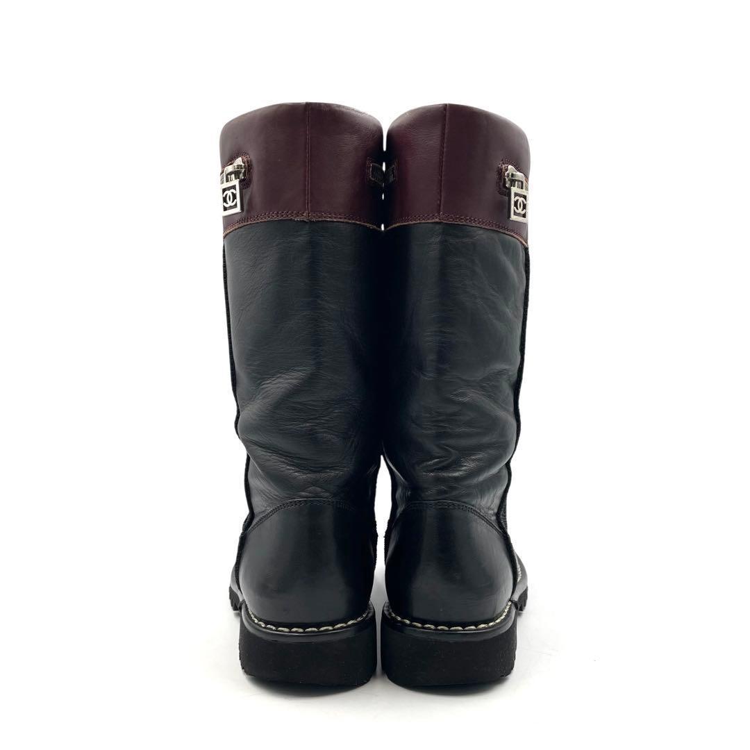 《超美品》シャネル ココマーク ロングブーツ 本革 ブラック ボルド 黒系 39