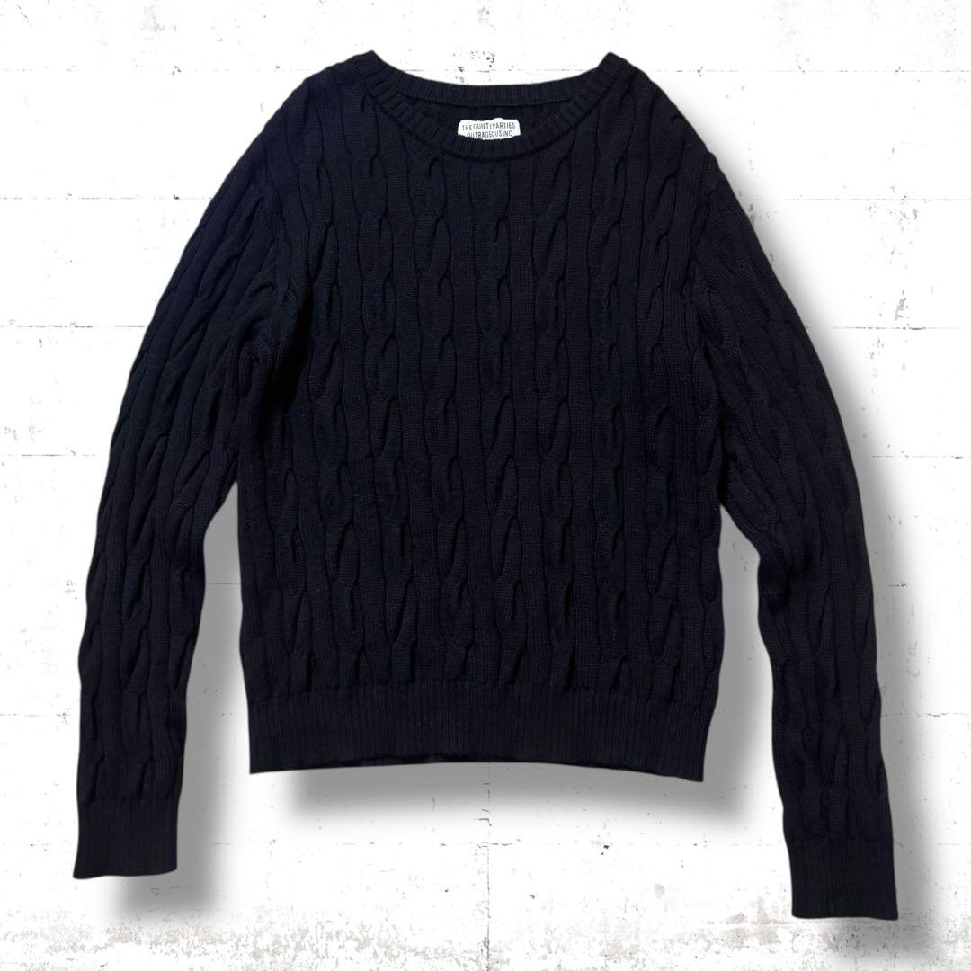 肉厚　WACKOMARIA ウール　ケーブル　クルーネックニット　セーター　XL