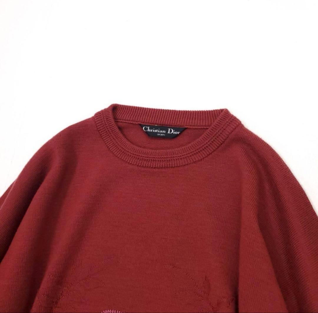 クリスチャンディオール ニットセーター ロゴ刺繍 オーバーサイズ ボルドー