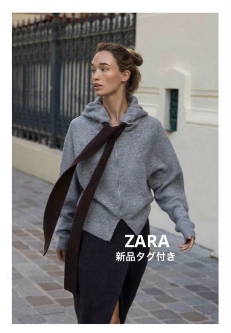 完売品⭐︎ZARA コントラストドローストリングフーディ S ミディアムグレー