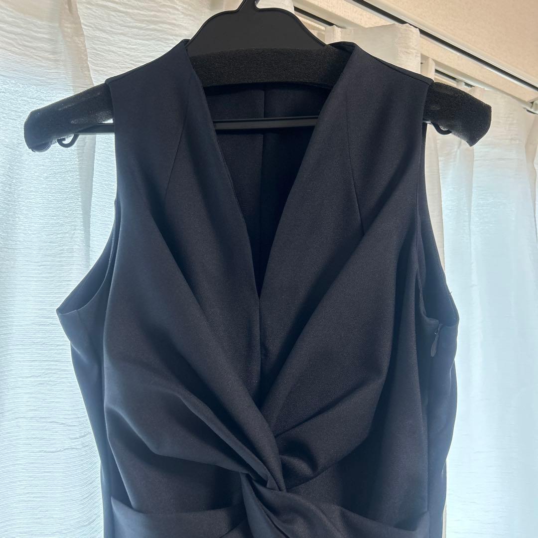 anuans ツイストギャザーワンピース　ネイビー　S