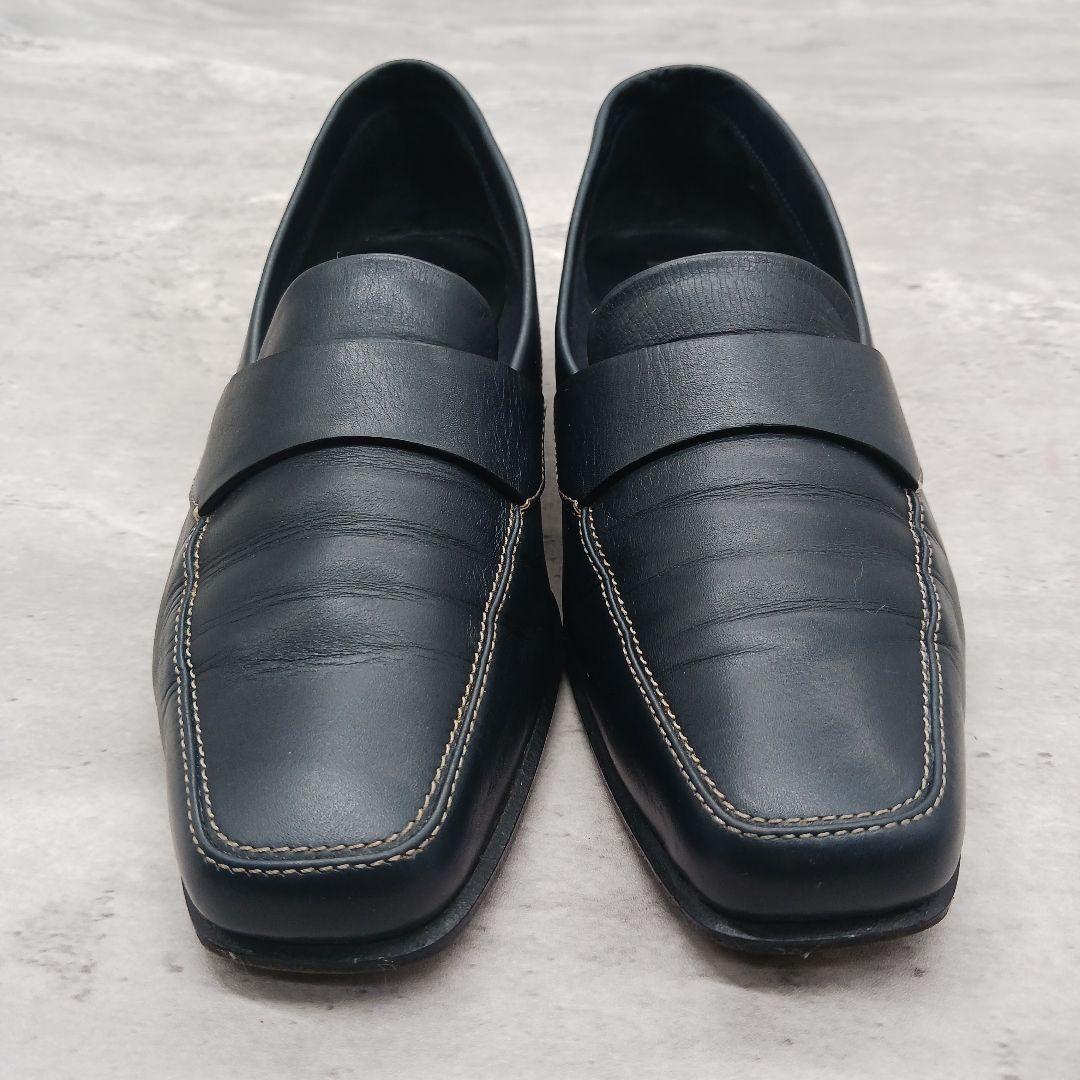 美品 プラダ レディース スクウェアトゥ レザー ローファー 36.5 ブラック