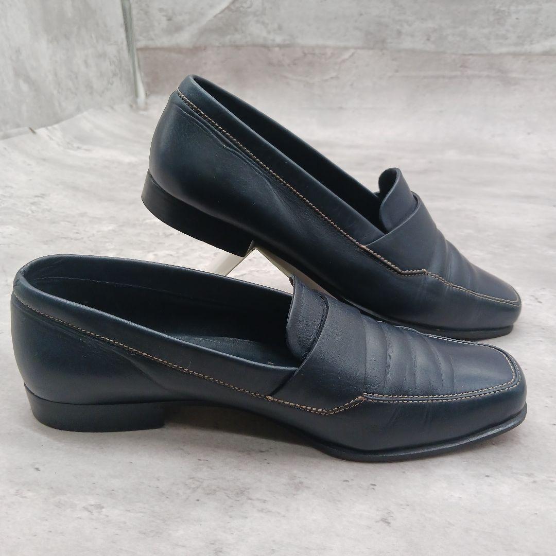 美品 プラダ レディース スクウェアトゥ レザー ローファー 36.5 ブラック