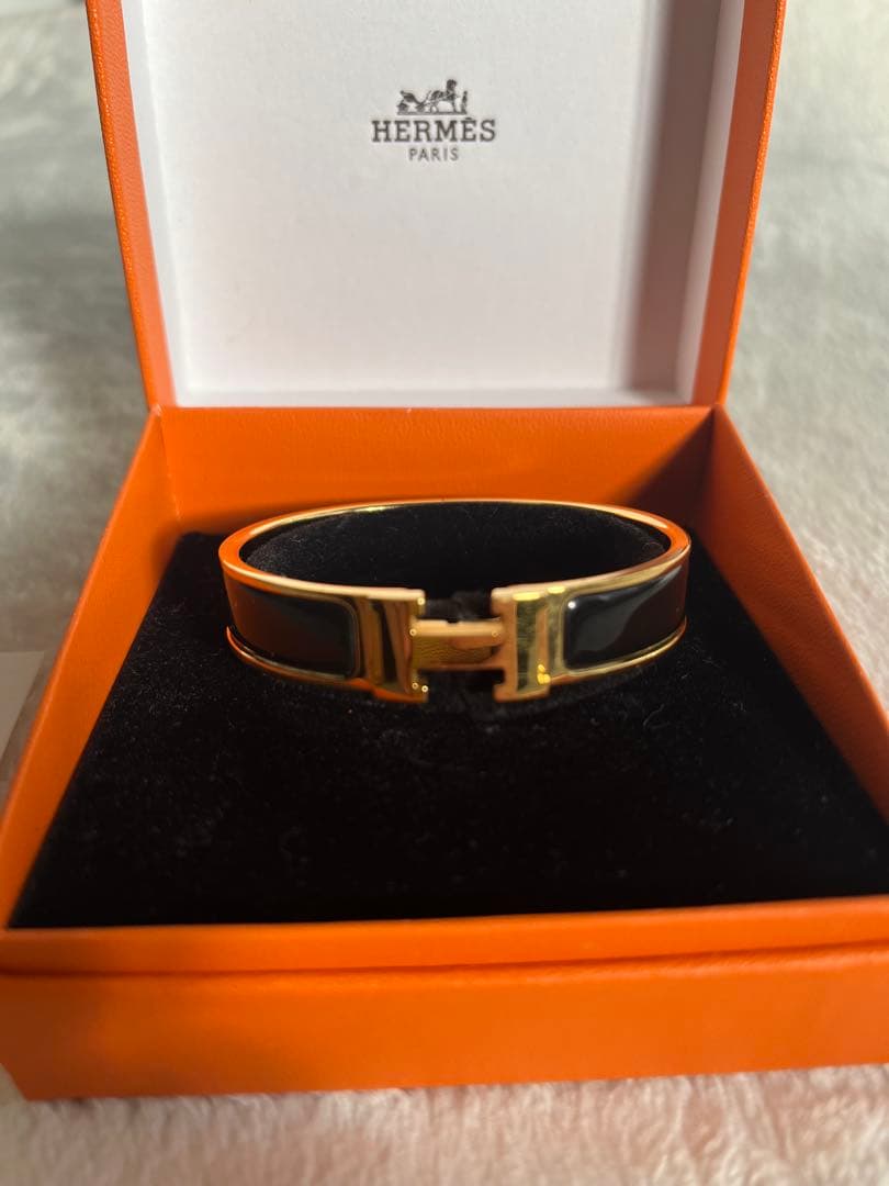 HERMES エルメス クリック　バングル黒×イエローゴールド