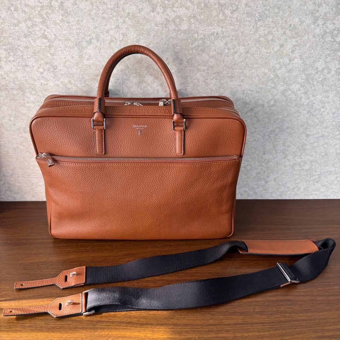SERAPIAN カシミアレザー製 ラージ ブリーフケース セラピアン ブラウン