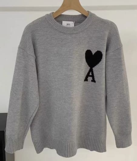AMI PARIS グレー セーター ハート刺繍 ブラック L 男女兼用